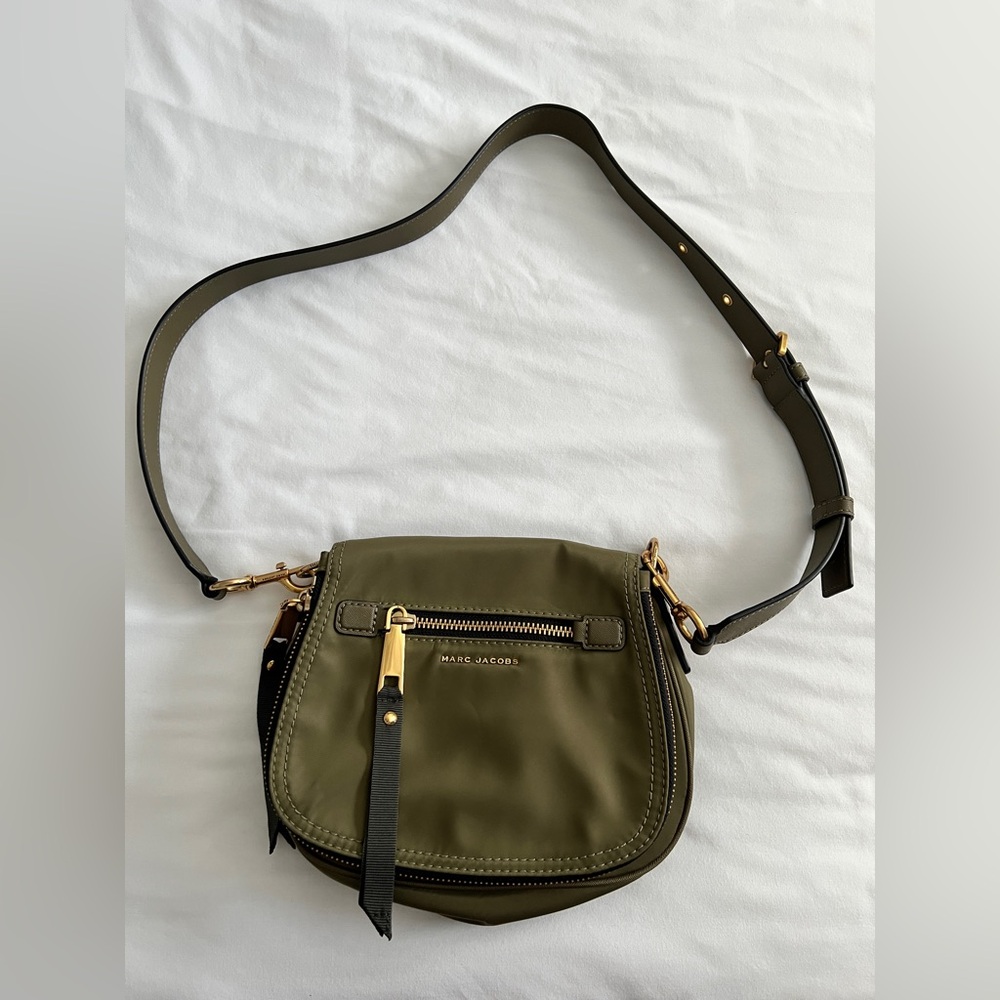 Marc Jacobs Trooper Nomad Saddlebag Olive Green Nylon Brass Hardware Crossbody - Picture 12 of 15
